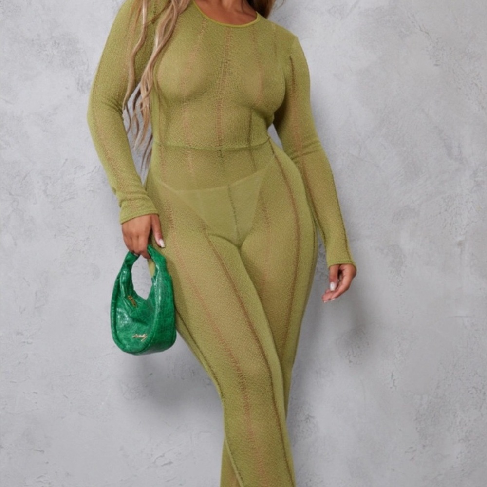 BRAND NEW!! Olive Ladder Knit Open Back Jumpsuit